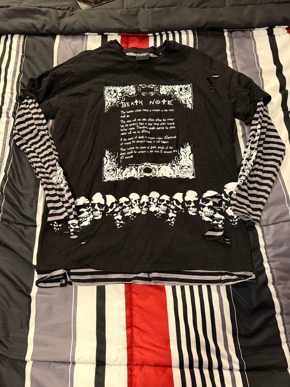Black ‘Death Note’ Skull Graphic Layered Tee Medium